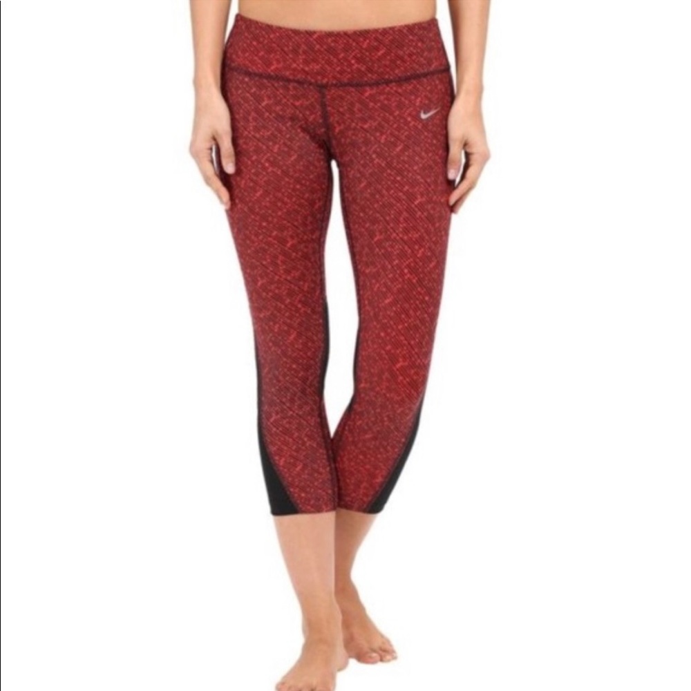 Nike Dri-Fit Red & Black capri running tights/leggings with back zipper pocket